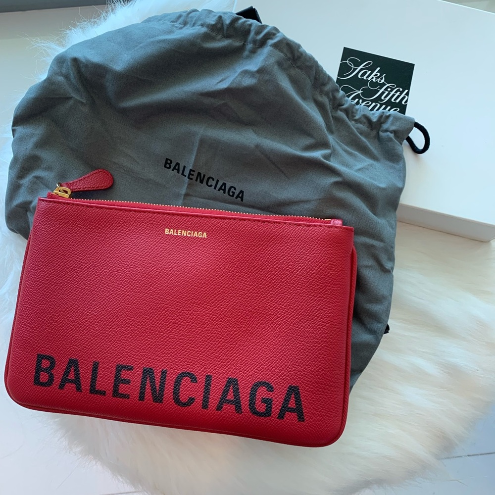 Balenciaga red leather clutch